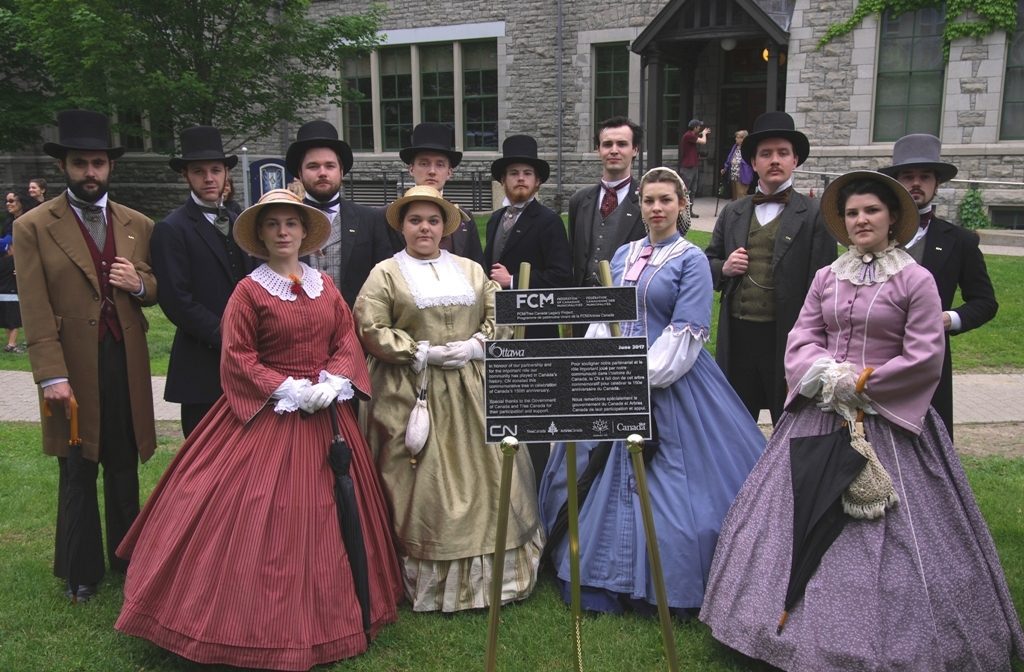 Fathers of Confederation actors posing with Federation of Canadian Municipalities plaque presented to the City of Ottawa June 4th